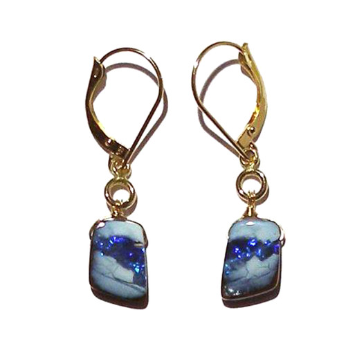 Boulder Opal Dangle Earrings in 14k Gold