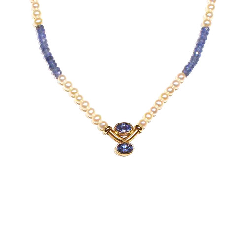 Sapphire and Pearl Infinity Necklace in Gold