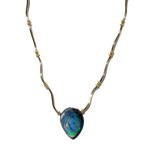 Boulder Opal Wavy Tide Pool Necklace in Gold