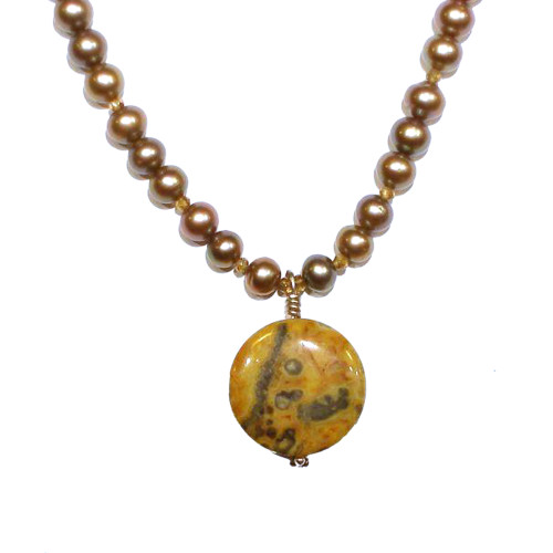 Ocean Jasper Necklace on Taupe Pearls
