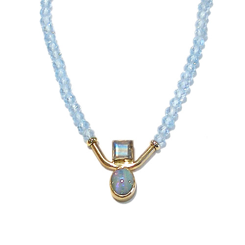 Opal and Rainbow Moonstone Infinity Necklace in Gold