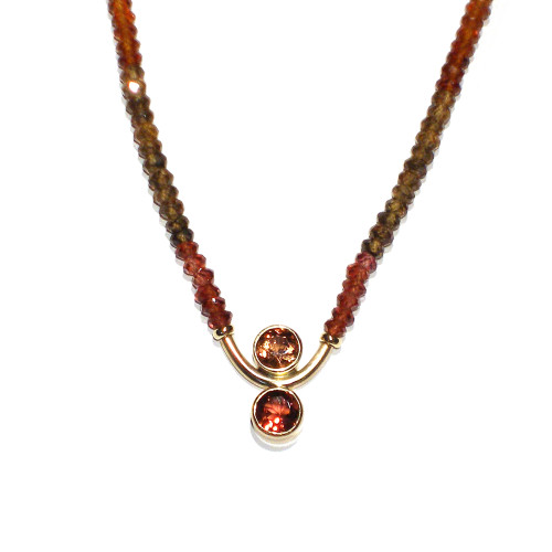 Peach and Rust Tourmaline Infinity on Tandru Sapphire Beads in Gold