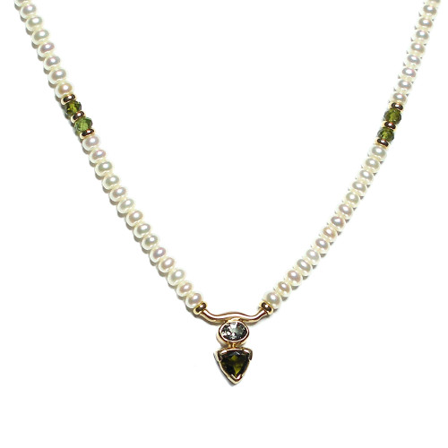 Little Bull Double Tourmaline Wave Pendant on Pearls in Gold