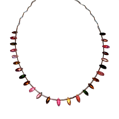 Sleek Tourmaline Marquise Necklace in Silver