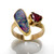 Boulder Opal and Garnet Heart Ring in Gold