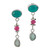 Turquoise, Pink Tourmaline & Ice Blue Crackle Seaglass Earrings in Silver