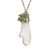 Frosted Coral Branch Shape Sea Glass Necklace in Heavy Silver Cap with Peridot and Lime Pearl Cluster on Silver Figaro Chain