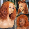 Burnt Orange Copper Water Wave Bob 13x4 Lace Front 4x4 Lace Closure Human Hair Wig