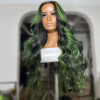 Green Black Blended Highlight Money Piece Straight Body Wave 13x4 Lace Front 4x4 Lace Closure Human Hair Wig