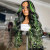 Green Black Blended Highlight Money Piece Straight Body Wave 13x4 Lace Front 4x4 Lace Closure Human Hair Wig