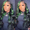 Green Black Blended Highlight Money Piece Straight Body Wave 13x4 Lace Front 4x4 Lace Closure Human Hair Wig