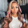 Pink and Blonde Brown Highlights Body Wave 13x4 Lace Front 4x4 Lace Closure Human Hair Wig