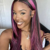 Pink Purple Highlight On Black Hair Money Piece Straight Body Wave 13x4 Lace Front 4x4 Lace Closure Human Hair Wig
