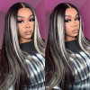 Platinum Blonde Highlight Balayage Straight 13x4 Lace Front 4x4 Lace Closure Human Hair Wig