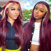 Red Wine & Blonde #613 Skunk Stripe Money Piece Highlight Straight Body Wave 13x4 Lace Front 4x4 Lace Closure Human Hair Wig