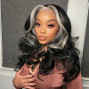 Black & Blonde #613 Skunk Stripe Money Piece Highlight Straight Body Wave 13x4 Lace Front 4x4 Lace Closure Human Hair Wig