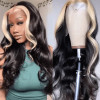 Black & Blonde #613 Skunk Stripe Money Piece Highlight Straight Body Wave 13x4 Lace Front 4x4 Lace Closure Human Hair Wig