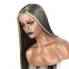 Silver Ash Grey #613 Blonde Skunk Stripe Money Piece Straight Body Wave 13x4 Lace Front 4x4 Lace Closure Human Hair Wig