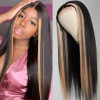 Black Honey Blonde Skunk Money Piece Highlight Straight 13x4 Lace Front 4x4 Lace Closure Human Hair Wig