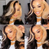 Black Honey Blonde Skunk Money Piece Highlight Body Wave 13x4 Lace Front 4x4 Lace Closure Human Hair Wig