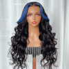 Blue and Black Skunk Stripe Money Piece Highlight Straight Body Wave 13x4 Lace Front 4x4 Lace Closure Human Hair Wig