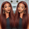 Reddish Brown Color #33b Kinky Straight 13x4 Lace Front 4x4 Lace Closure Human Hair Wig