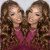 Amber Brown Color #4/30 Blend  Body Wave 13x4 Lace Front 4x4 Lace Closure Human Hair Wig