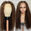 Amber Brown Honey Piano Highlights Jerry Curl 13x4 Lace Front 4x4 Lace Closure Human Hair Wig