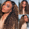 Brown Toffee Balayage Highlight Jerry Curl 13x4 Lace Front 4x4 Lace Closure Human Hair Wig