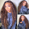 Brown Toffee Balayage Highlight Jerry Curl 13x4 Lace Front 4x4 Lace Closure Human Hair Wig