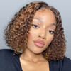 Brown Toffee Balayage Highlight Jerry Curl Bob 13x4 Lace Front 4x4 Lace Closure Human Hair Wig