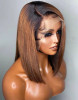 Ombre Auburn Brown Straight Bob 13x4 Lace Front 4x4 Lace Closure Human Hair Wig