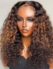 Brown Highlight Balayage Curly 13x4 Lace Front 4x4 Lace Closure Human Hair Wig