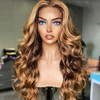 Honey Blonde Caramel Balayage Highlight Body Wave 13x4 Lace Front 4x4 Lace Closure Human Hair Wig