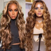 Honey Blonde Caramel Balayage Highlight Body Wave 13x4 Lace Front 4x4 Lace Closure Human Hair Wig