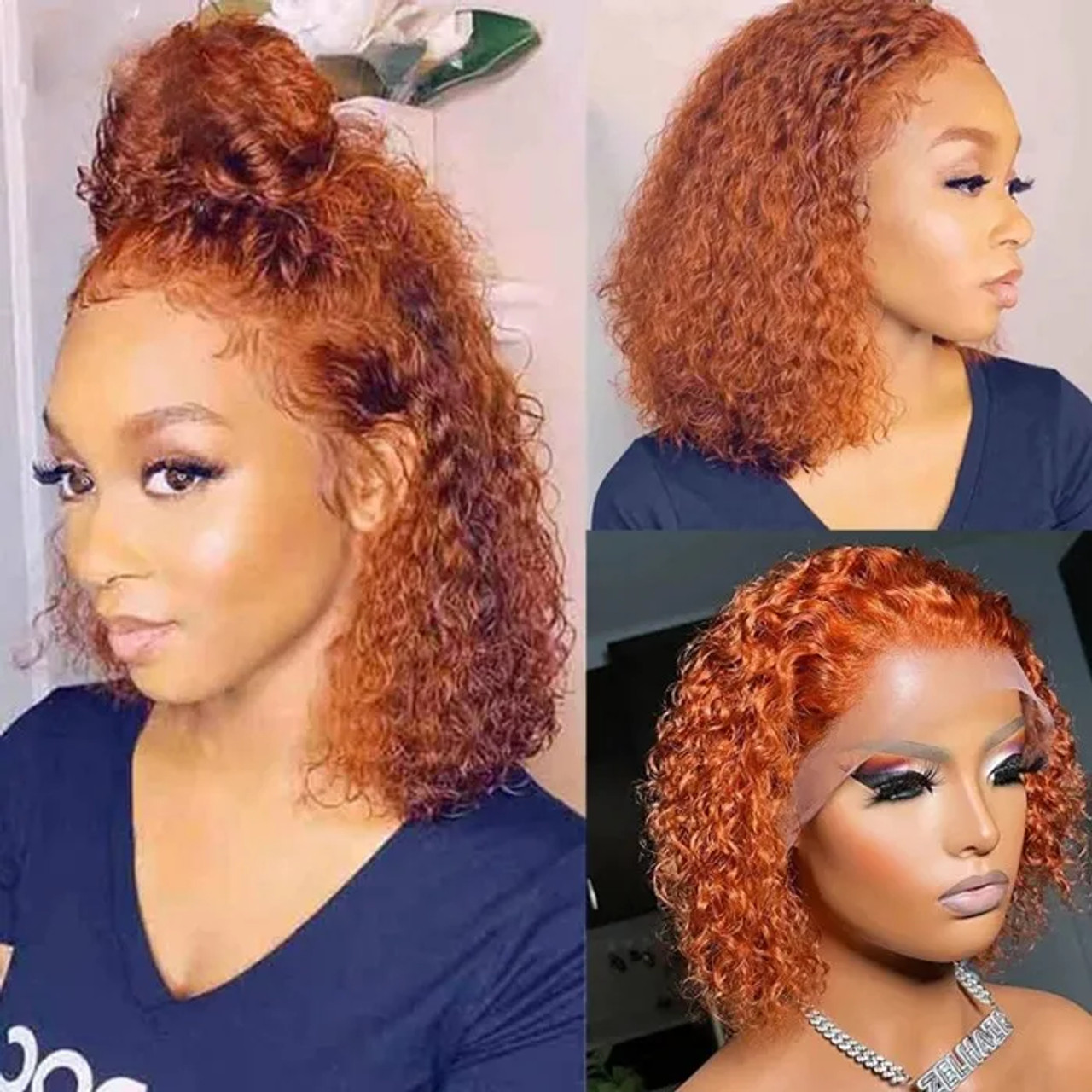 Burnt Orange Copper Water Wave Bob 13x4 Lace Front 4x4 Lace Closure Human  Hair Wig - Koha Hair