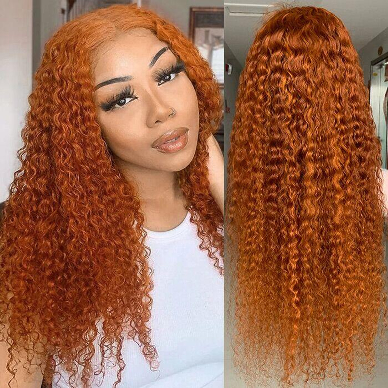 Burnt Orange Copper Water Wave Bob 13x4 Lace Front 4x4 Lace Closure Human  Hair Wig - Koha Hair