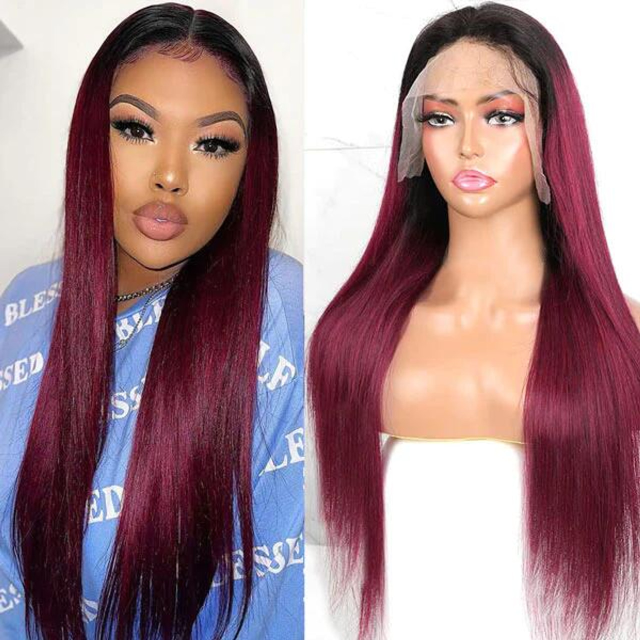 burgundy ombre lace front wig