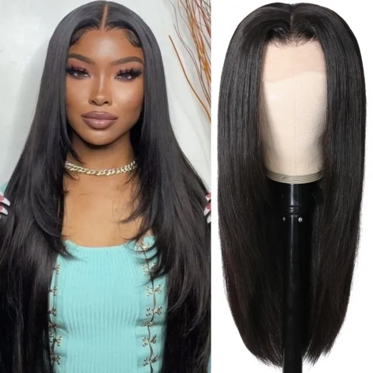 Natural Black Layered Butterfly Feathered Wolf Cut 90s Straight 13x4 Lace  Front 4x4 Lace Closure Human Hair Wig - Koha Hair