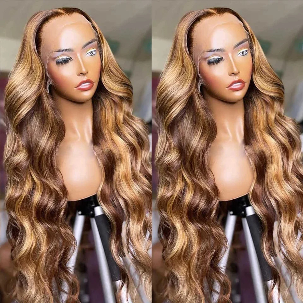 Honey Blonde Caramel Balayage Highlight Body Wave 13x4 Lace Front 4x4 Lace  Closure Human Hair Wig - Koha Hair