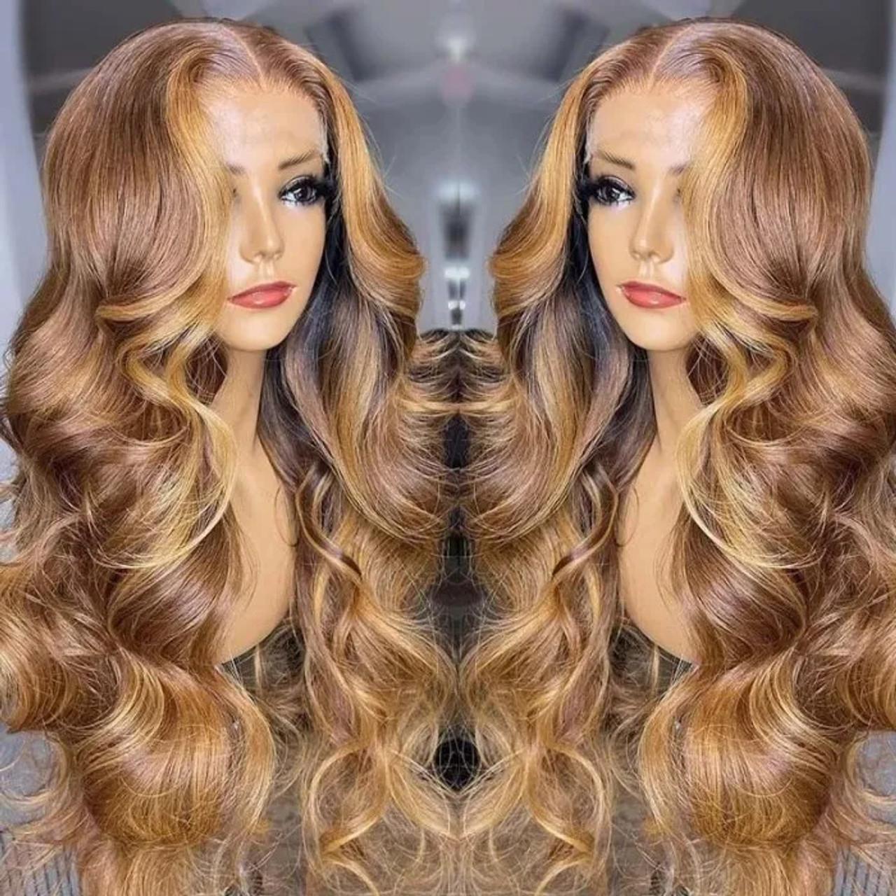 Honey Blonde Caramel Balayage Highlight Body Wave 13x4 Lace Front 4x4 Lace  Closure Human Hair Wig - Koha Hair