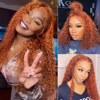 Ginger Orange Jerry Curly Hair 13x4 Lace Front 4x4 Lace Closure Human Hair Wig