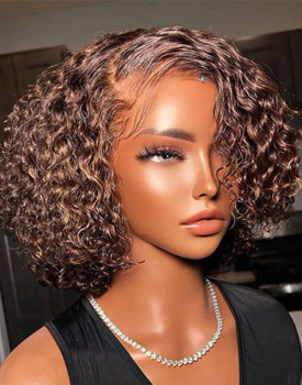 Chestnut Brown Color #4 Jerry Curl Bob 13x4 Lace Front 4x4 Lace Closure Human Hair Wig