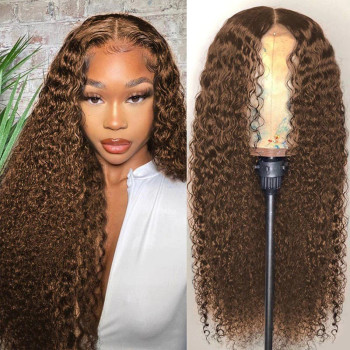 Chestnut Chocolate Brown Color #4 Water Wave 13x4 Lace Front 4x4 Lace Closure Human Hair Wig