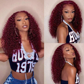 #99J Burgundy Color Jerry Curl 13x4 Lace Front 4x4 Lace Closure Human Hair Wig