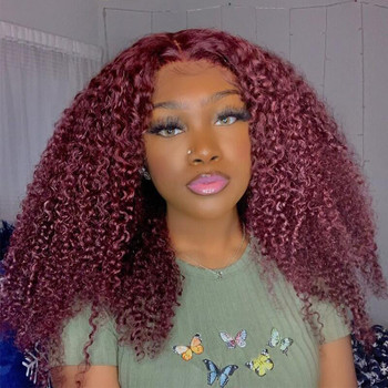 #99J Burgundy Color Jerry Curl 13x4 Lace Front 4x4 Lace Closure Human Hair Wig
