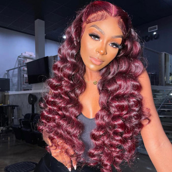 #99J Burgundy Color Loose Deep Wave 13x4 Lace Front 4x4 Lace Closure Human Hair Wig