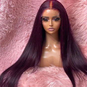Dark Purple Plum Color Straight 13x4 Lace Front 4x4 Lace Closure Human Hair Wig