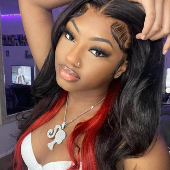 Red Peekaboo Highlights Straight Body Wave 13x4 Lace Front 4x4 Lace Closure Human Hair Wig