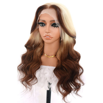 Reverse Ombre Blonde Brown Balayage Highlights Body Wave 13x4 Lace Front 4x4 Lace Closure Human Hair Wig